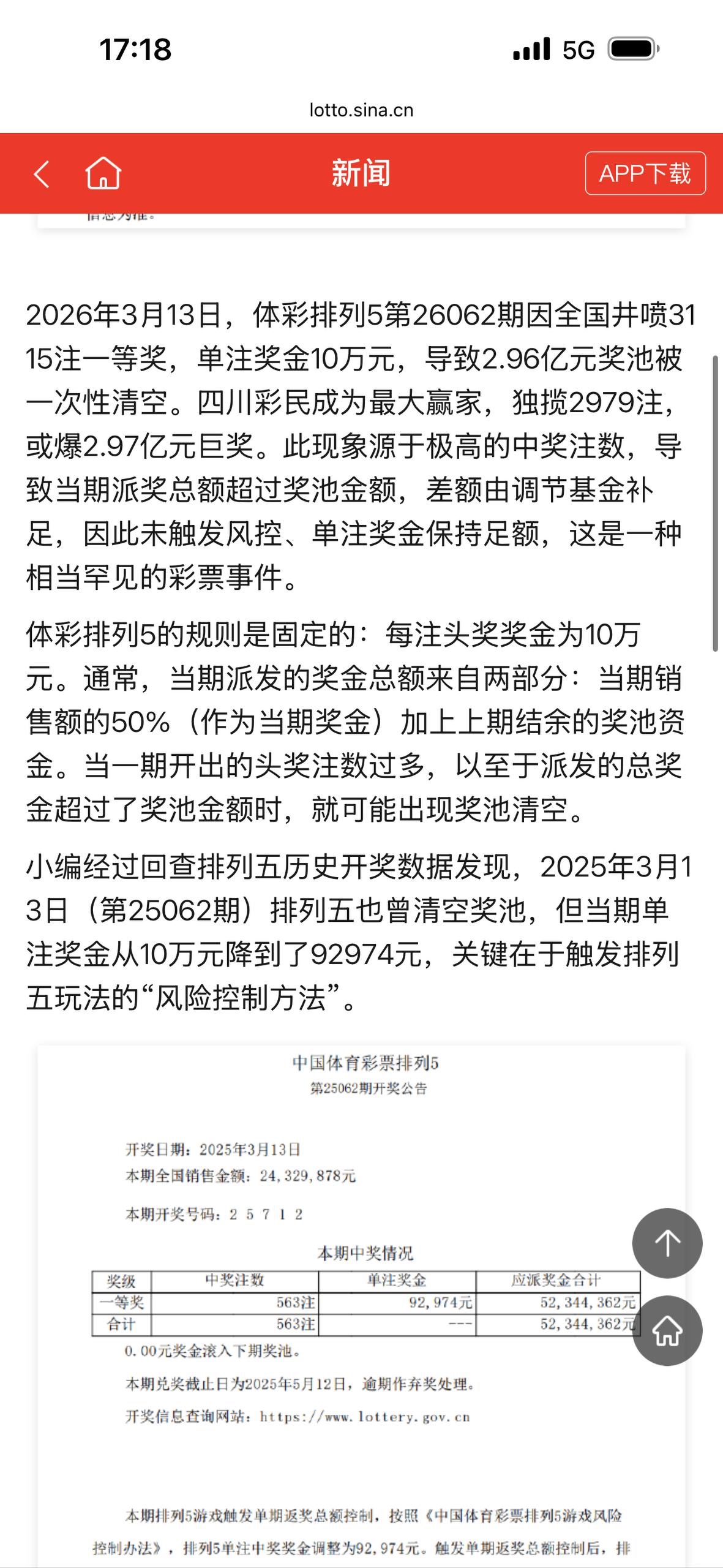 时隔一年多，体彩排五三亿多奖池再一次被清空